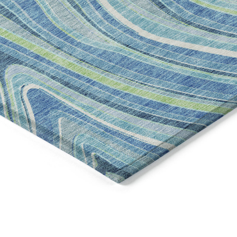 HomeRoots 3' X 5' Navy Blue And Denim Blue Abstract Washable Indoor Outdoor Area Rug