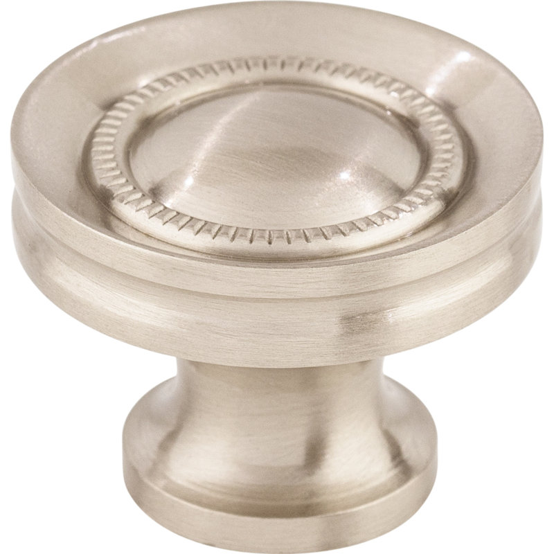 Button Faced 1 1/4" Diameter Round Knob, Brushed Satin Nickel