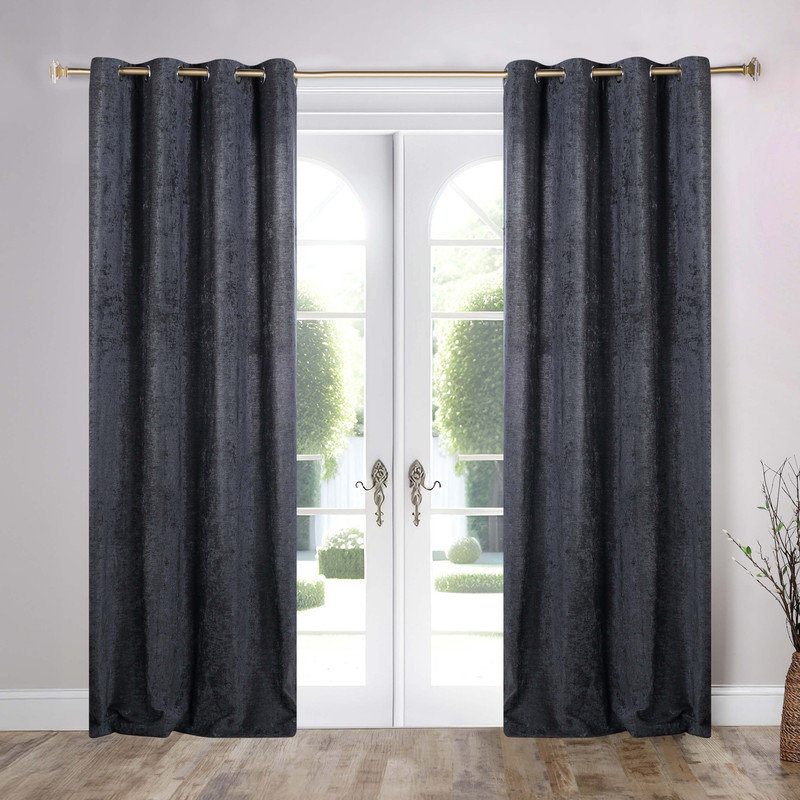 Ensemble de rideaux en chenille avec œillets lavables à la machine, Gris anthracite, L 52 po x L 63 po