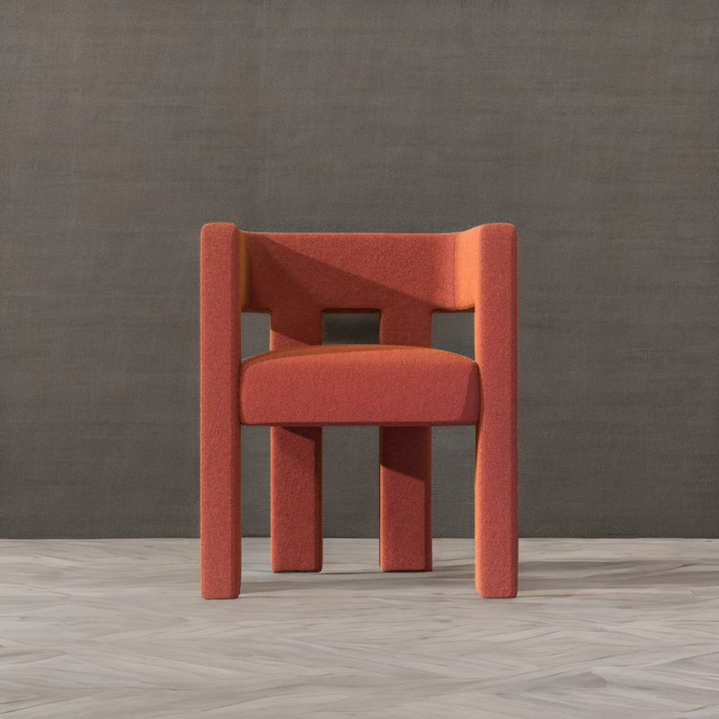 Upholstered Armchair With 4 Legs, Red Velvet