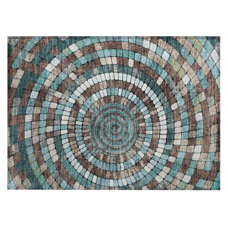 Machine Washable Indoor/Outdoor Husby ACN2216 Geometric Rug, Rectangle 1'8" x 2'6"
