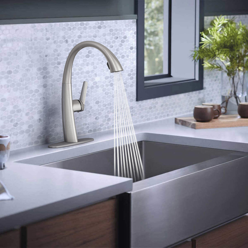 Pull Out Kitchen Faucet with Dual-Function Sprayer, 360° Swivel & Ceramic Cartridge - Easy Install Lead-Free Design for Sink (CP/BN/B9/BG)