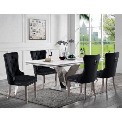 Rummel 4 - Person Faux Marble Top Pedestal Base Dining Set
