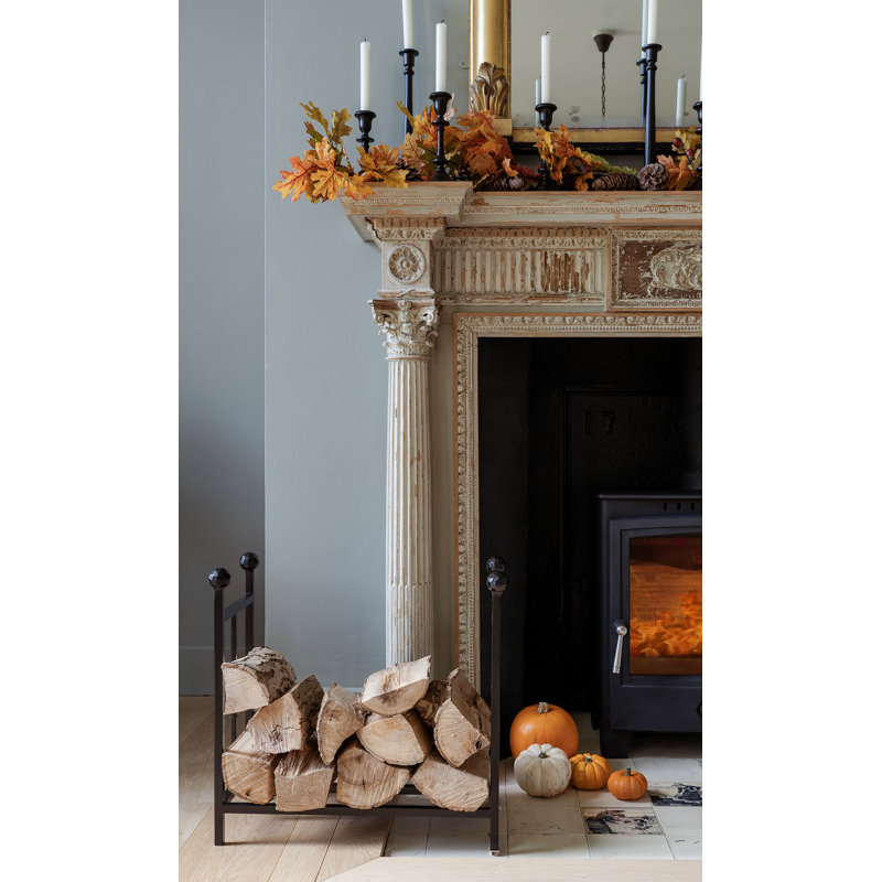 53cm W Hand Forged Metal Log Rack, Matt Black