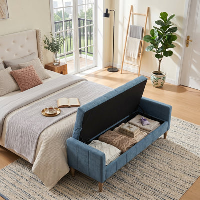 Multi-Functional Upholstered Flip-Top Storage Bench with Bolster Pillows & Armrests | Footrest, Entryway, and Bedroom Seating Solution