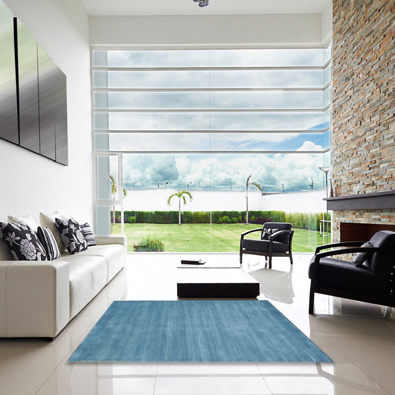 Tapis de zone bleu contemporain, Carré 4 pi