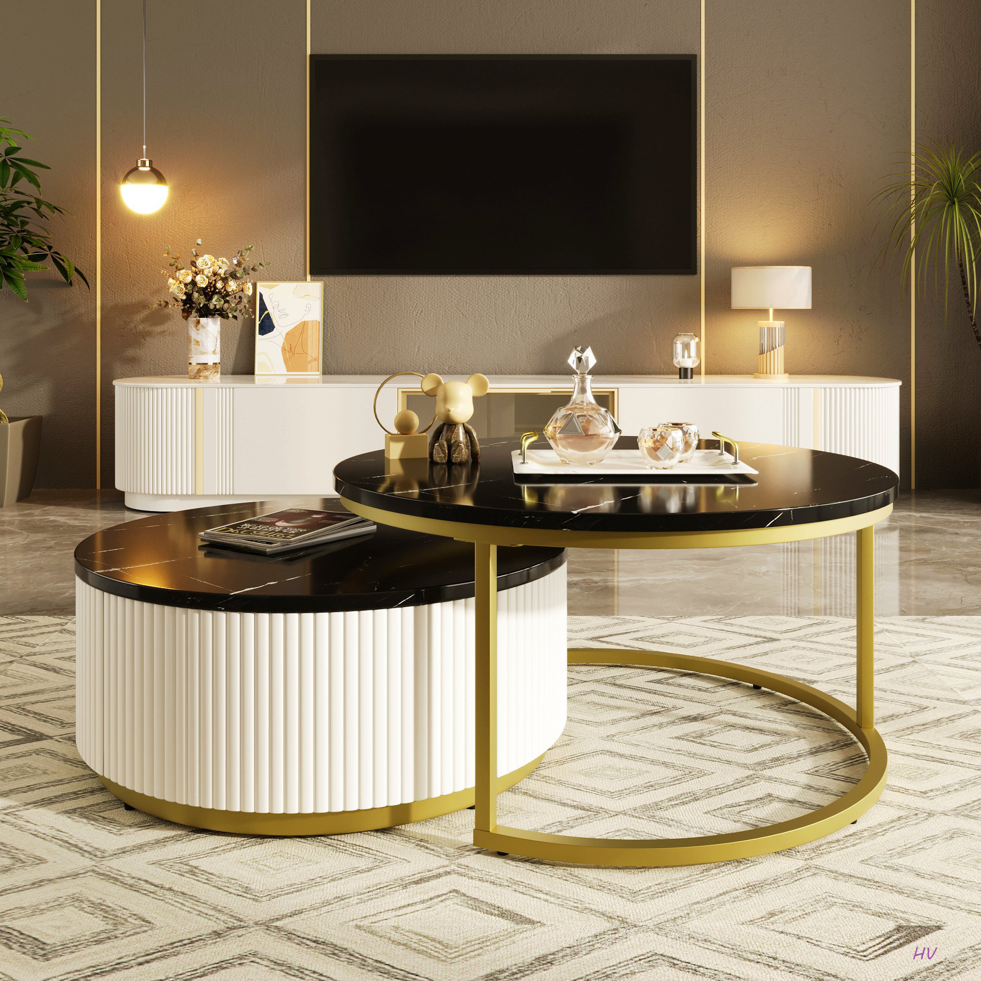 Ivy Bronx Table basse gigogne moderne avec tiroir 27,6 po Modern ...