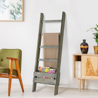 Échelle à couvertures en bois massif avec porte-revues