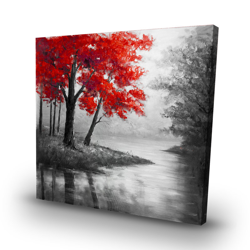 trees and lake - 32"x32" art on canvas