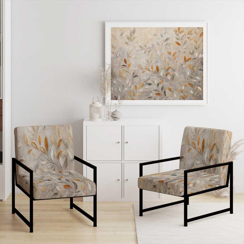 Brilon - Chaise rembourrée avec accoudoirs abstraits Botanicals, Noir, noir, noir, noir