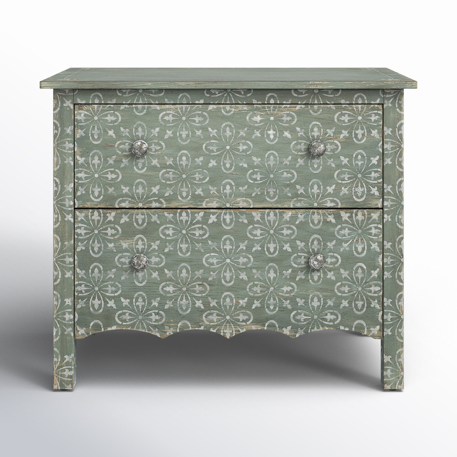 Americana 2-Drawer Oak Nightstand, Green/Cream