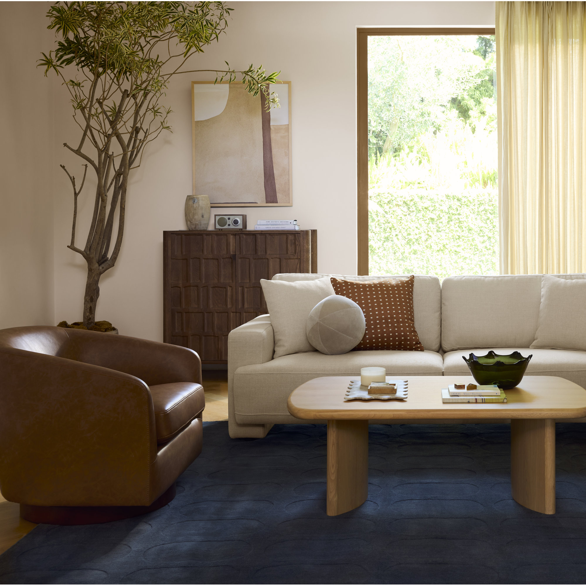 Bennett Genuine Leather Swivel Barrel Chair, Marseille Brown Genuine Leather