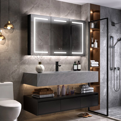 Led Mirror Bathroom Medicine Cabinet With Socket, Dimmable, Anti-Fog