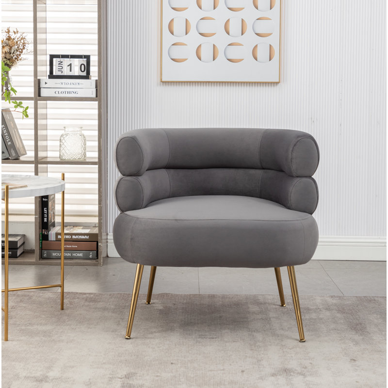 Fauteuil demi-tonneau l 30 po Demetrius, Velours gris