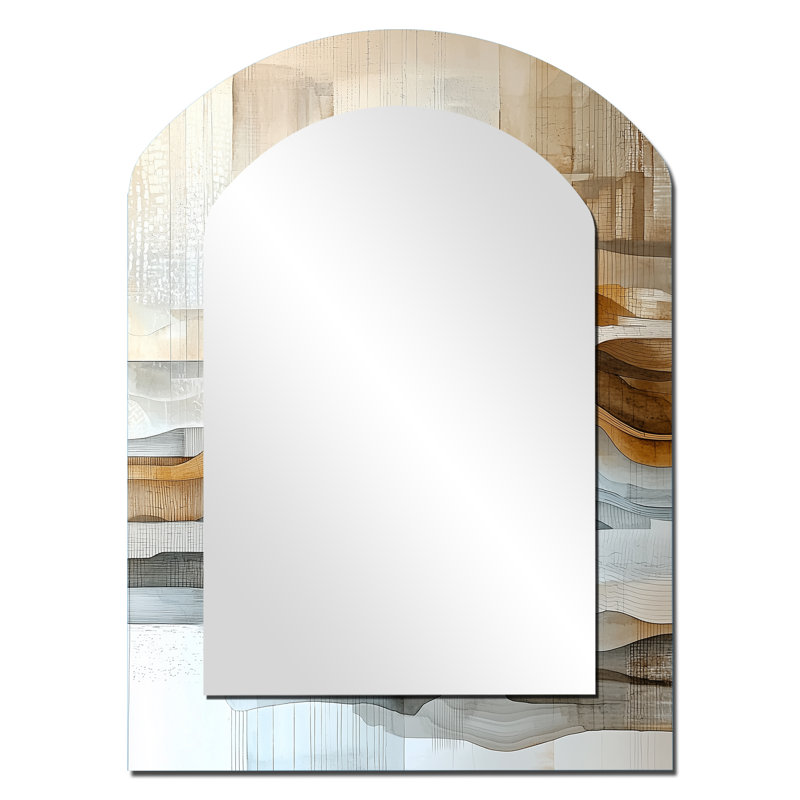 Urban Jazz Of Abstract Line Art II - Landscape Line Art Arch Large Wall Mirror, White Asymmetrical Decorative Mirror, Printed Metal Art