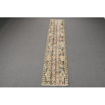 Tapis de couloir patchwork rétro en laine vert vif Oushak pour couloir et escalier