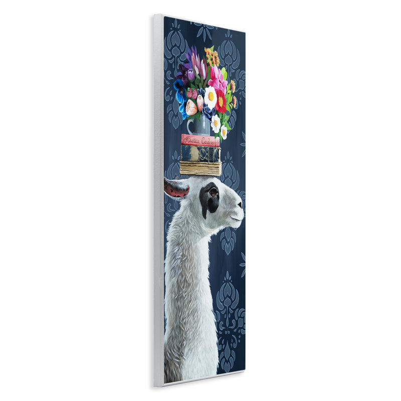 Plaque murale «Lama avec livre et arrangement floral», design par Heather Gauthier