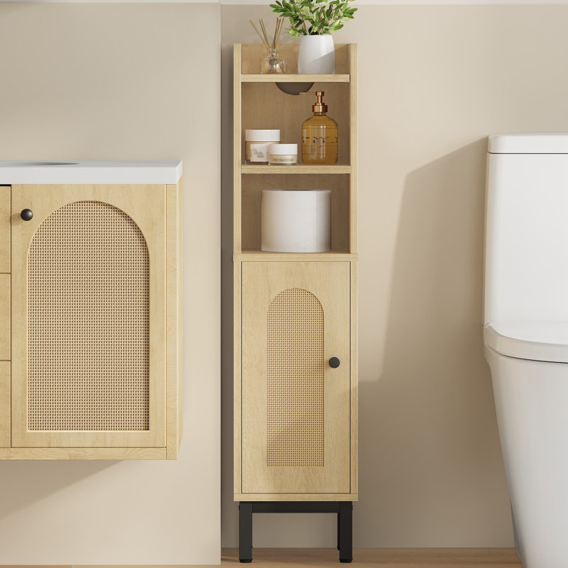 Bathroom Cabinet, Small Corner Floor Cabinet with Door and Shelves, Narrow Toilet Paper Cabinets, Bathroom Organizer with Adjustable Shelf, for Small Spaces 