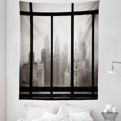 Philadelphia City Rooftop View Through Window Skyline Landmark Rooftop Travel Tapestry