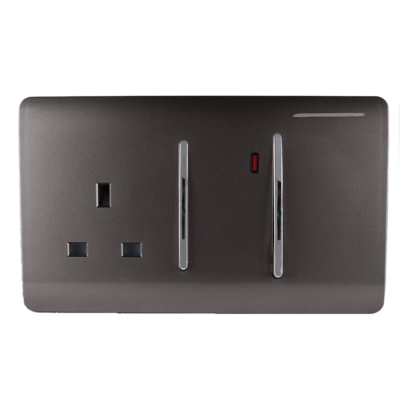 Trendi Switch 45 Amp Cooker Switch & 13 Amp Plug Socket with Neon, Dark Brown