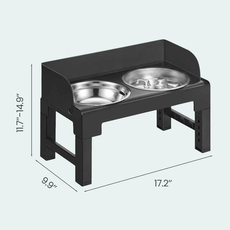 Bols pour chien surélevés, support réglable avec alimentation lente et garde-éclaboussures, 17,2 x 9,9 x 14,9 pouces, noir