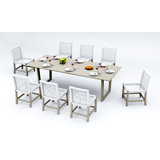6 Seats 7 Pcs Grade-A Weathered Teak Wood Dining Set: 98" Sema Rectangle Table  And 6 Alsoi Armless Chairs #11AI3300