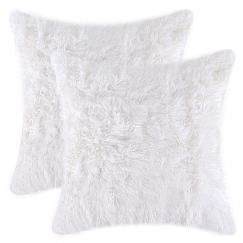 Housse de coussin carrée en fausse fourrure, Blanc, H 24 po x l 24 po