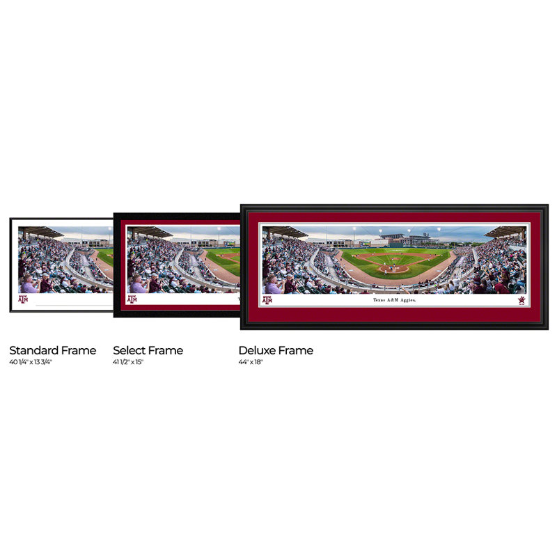 Impression panoramique Texas A&M Baseball, H 13,75 po x l 40,25 po x P 0,88 po, Cadre noir, Pas de tapis