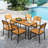 7 Pcs Outdoor Dining Set For 6 Acacia Wood Rectangular Table & 6 Armless Chairs