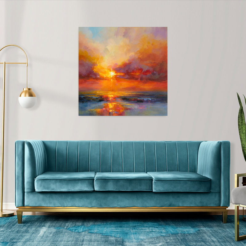Art du paysage côtier abstrait soir, H 36 po x l 36 po