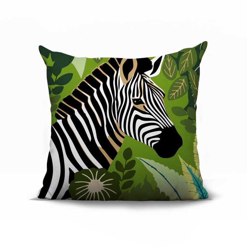 Zyri Zebra Reversible Indoor/Outdoor Square Pillow, Chartreuse, Square 17"