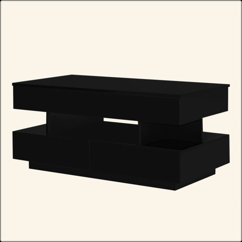 Table basse à plateau relevable avec 2 tiroirs, table basse moderne avec compartiment dissimulé adéquat, table basse à plateau relevable multifonctionnel avec finition ultrabrillante pour le salon