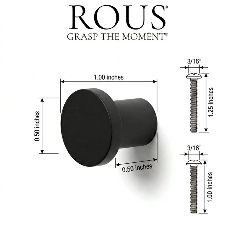 1" Diameter Circle Knob, Charcoal (Black)