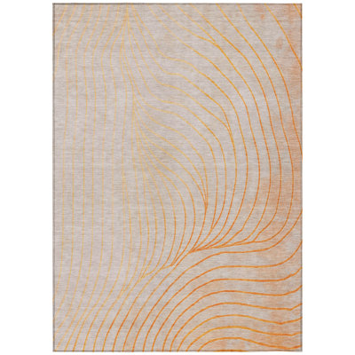 10' X 14' Orange And Silver Abstract Washable Indoor Outdoor Area Rug