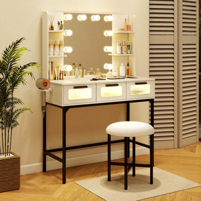 Makeup Vanity Desk With Hollywood Mirror & Lights 3-color Induction Lighting