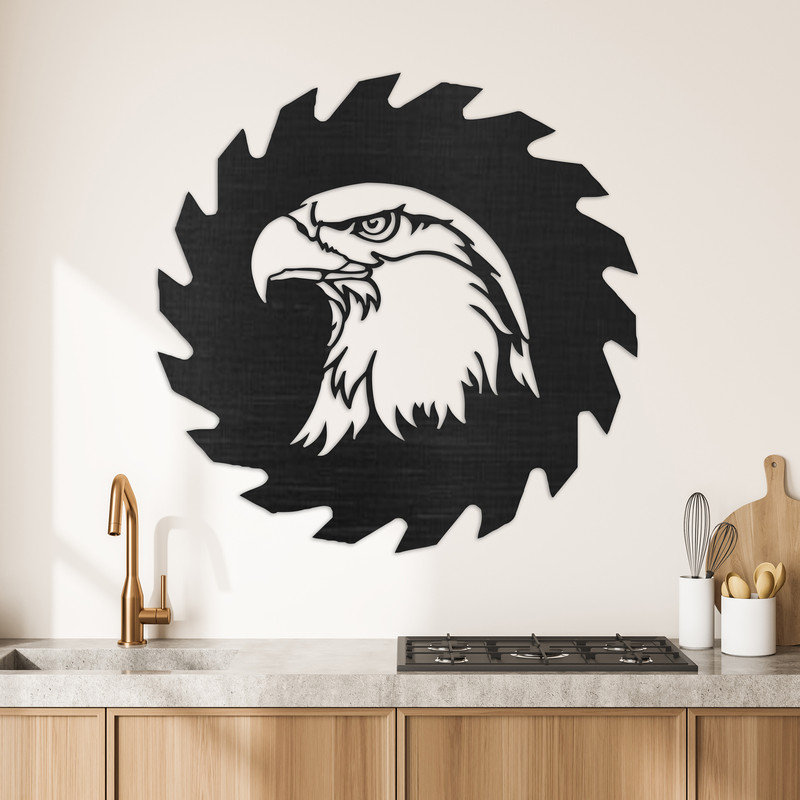 Art mural en forme de lame de scie avec aigle - ACM, Noir, H 32 po x l 32 po x P 0,25 po