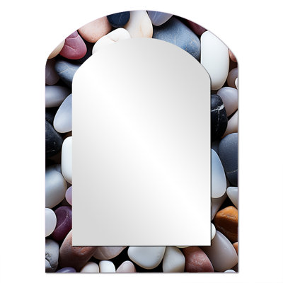 Zen Purple  Amethyst 3 - Spiritual Stone Asymmetrical Decorative Wall Mirror, Traditional Arch Mirror, Printed Metal Art