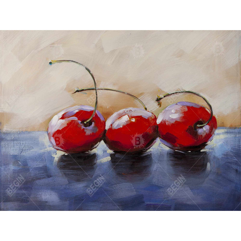 Trois cerises - art sur toile mauve pour la décoration intérieure