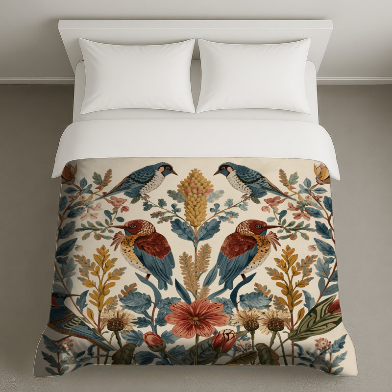 Housses de couette oiseaux et fleurs sauvages, Très grand lit