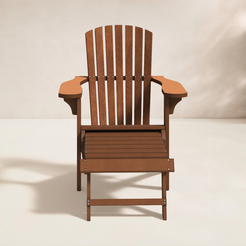 Aredale Solid Wood Adirondack Chair with Ottoman, Brown