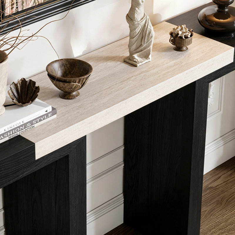 Console minimaliste moderne de style nordique, Beige / Black, 33.5" H x 47.2" W x 13.8" D, Black, Beige