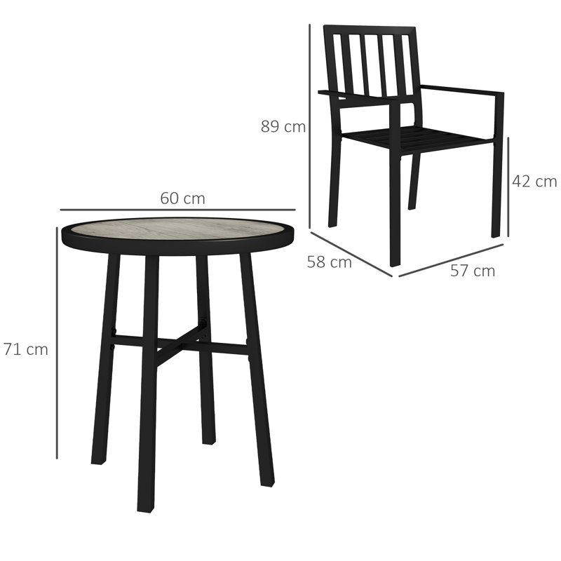 Round 3 - Piece 2 - Person 60Cm L Outdoor Bistro Set
