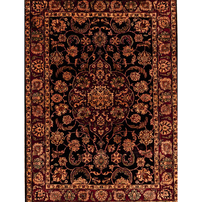 Hand-Knotted High-Quality Black and Red Area Rug