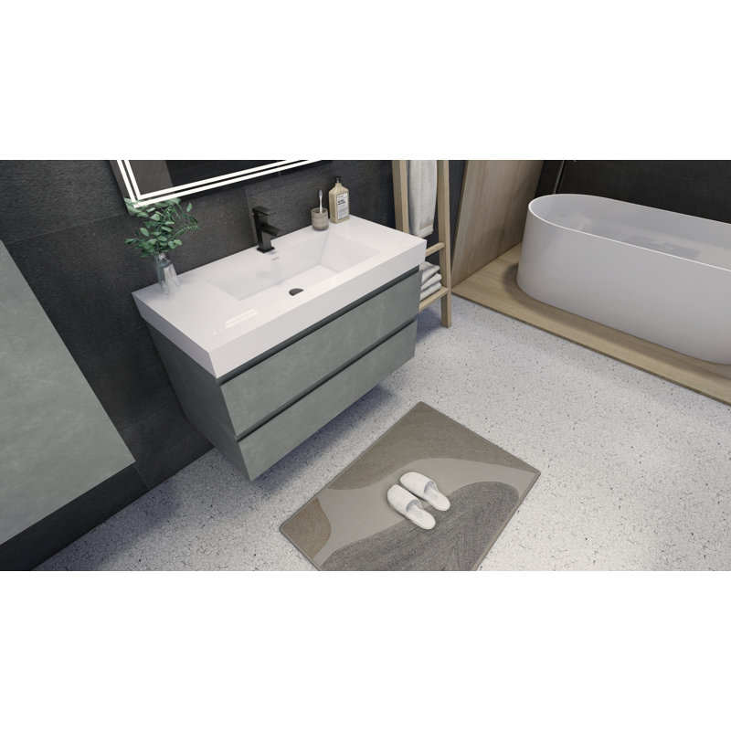 Meuble-lavabo mural simple de 42 po Carnetta, Gris ciment