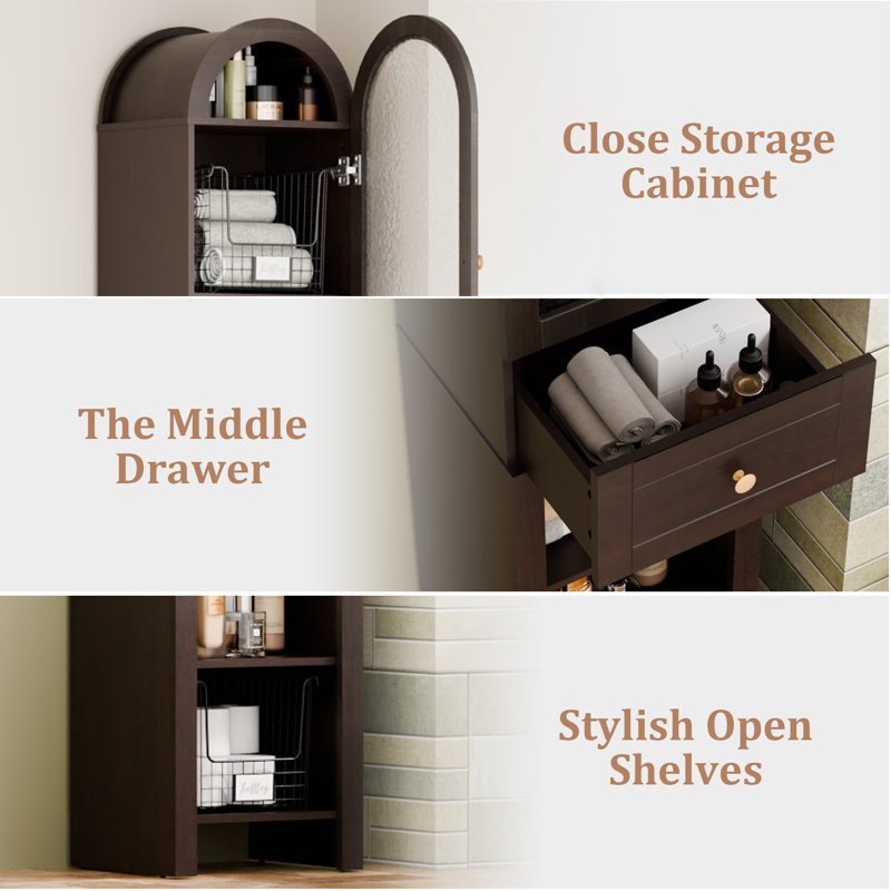 70" Tall Narrow Storage Cabinet For Bathroom, Living Room, Kitchen, Espresso
