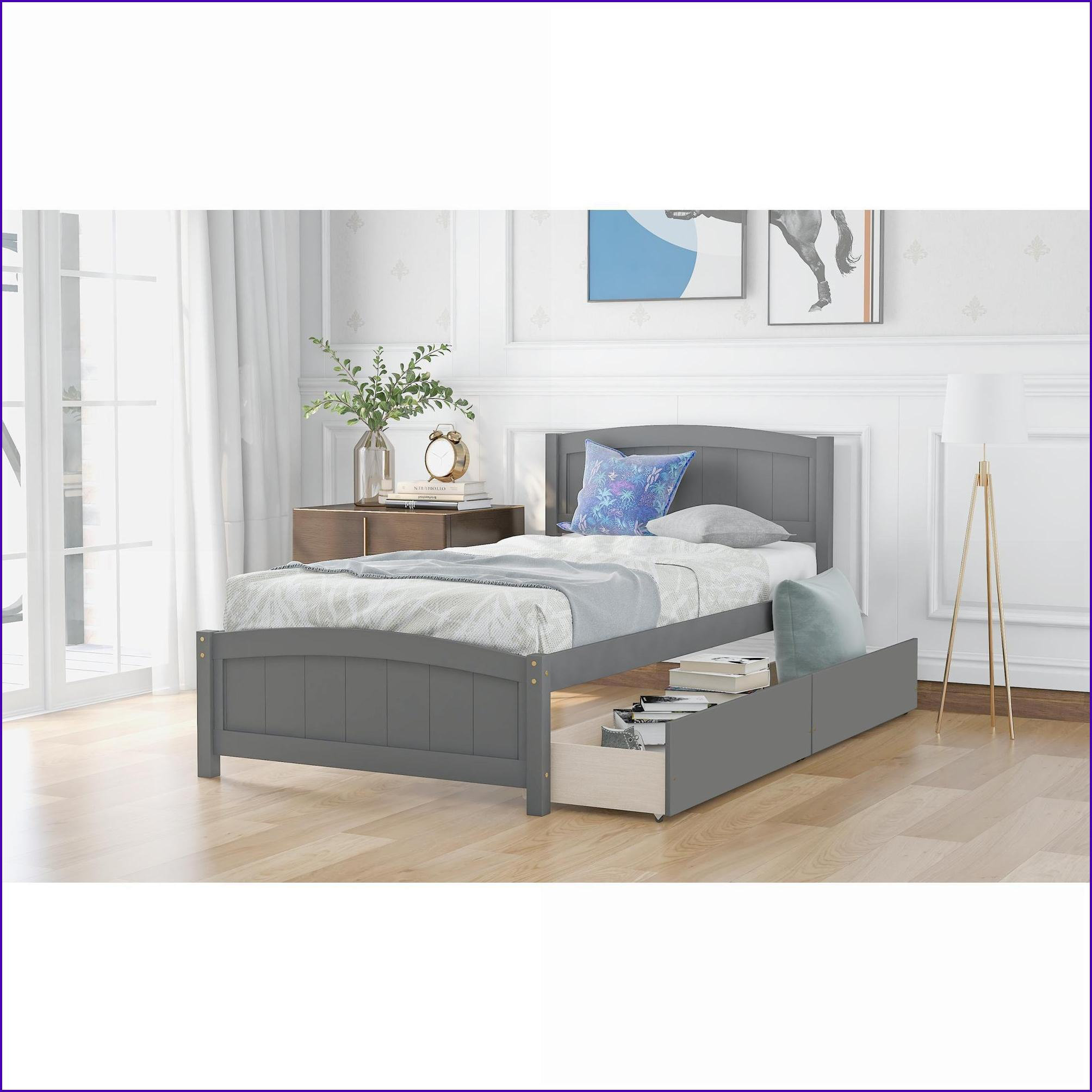 Latitude Run® Twin Size Pine Wood Platform Bed with 2 Drawers Gray - No ...