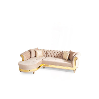 Gold Detailed Tufted Upholstery Sectional Made With Wood