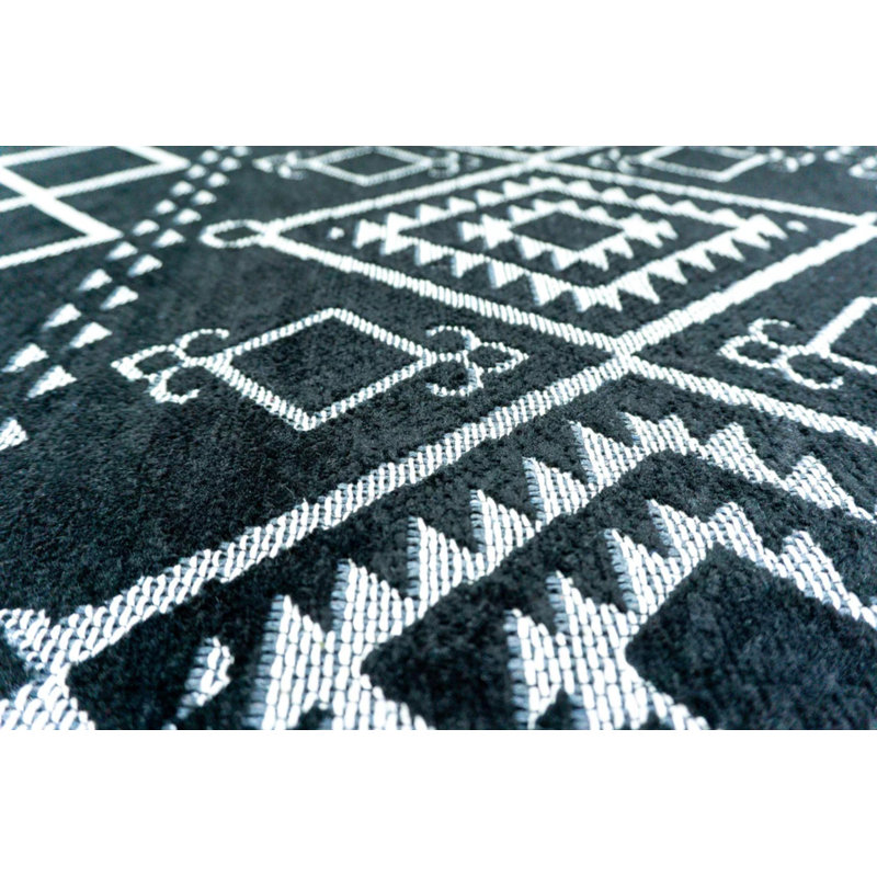 Merton Black Machine Washable Non-Slip Base Durable Decorative Kilim Carpet, Rectangle 2'8" x 3'4"