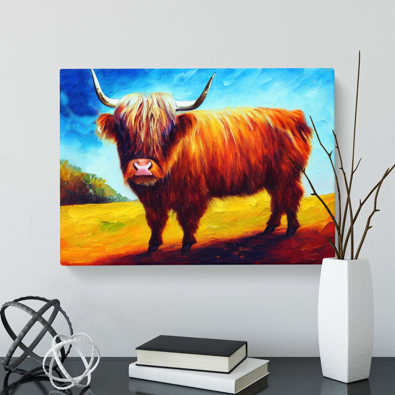 Highland Cow Painting Vol.5 Abstract - Wrapped Canvas, 40cm H x 60cm W x 3cm D