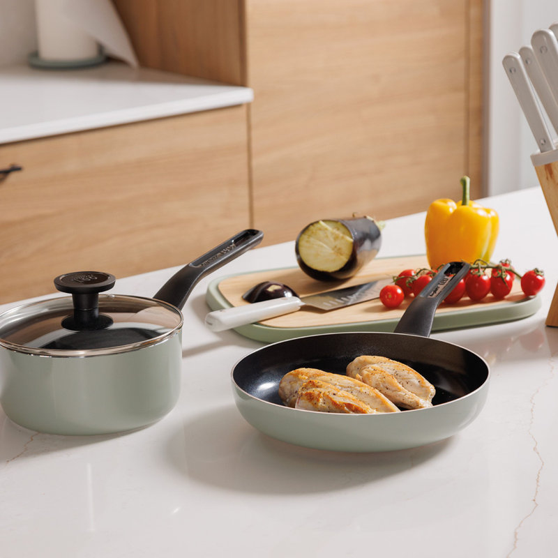BergHOFF Leo Glints 7Pc Ceramic Nonstick Cookware Set, Spirit, Green